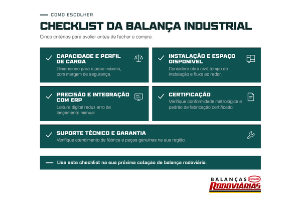 Checklist de critérios para escolher uma balança industrial